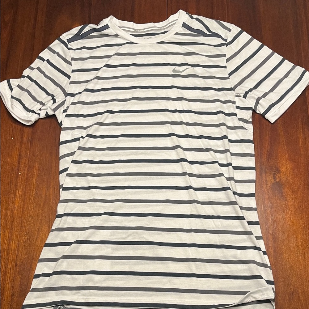 Nike Black and White Striped Men's Dri-Fit running shirt